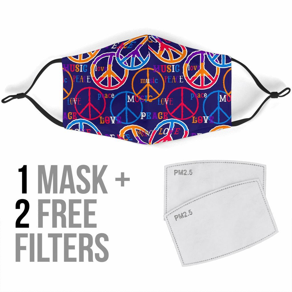 Hippie Music Van Peace Sign Pattern Print Face Mask-grizzshop