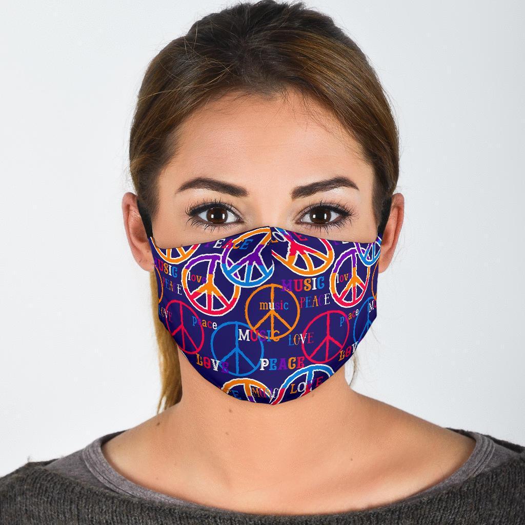 Hippie Music Van Peace Sign Pattern Print Face Mask-grizzshop