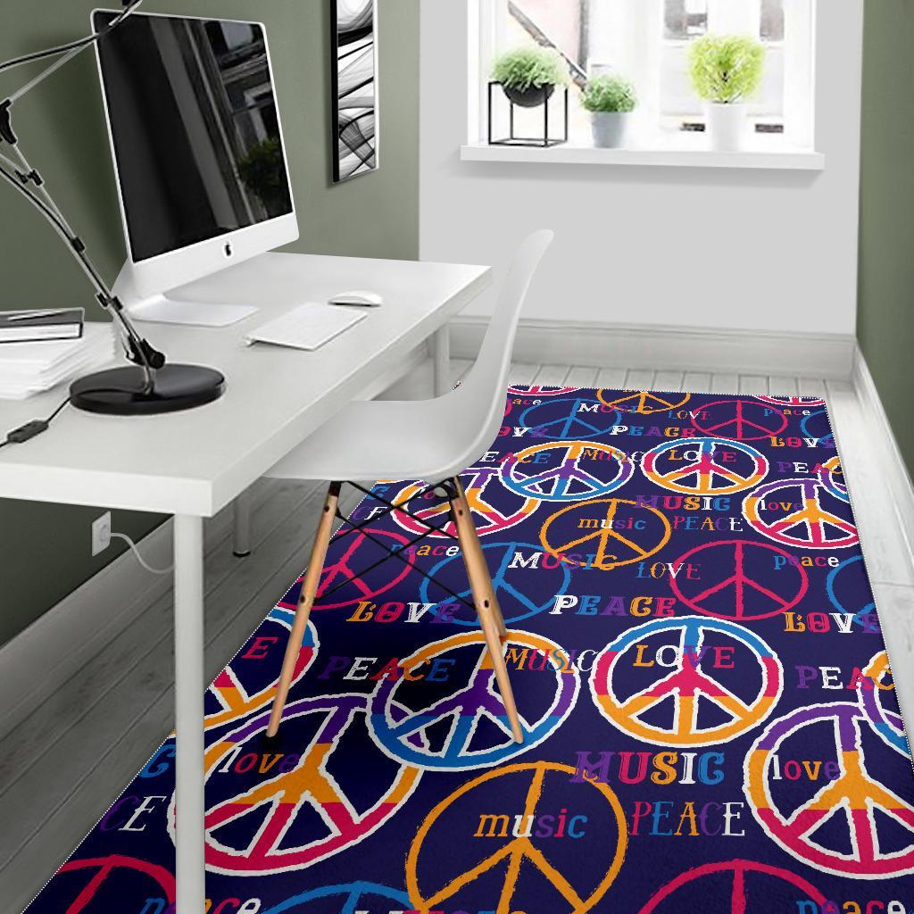 Hippie Music Van Peace Sign Pattern Print Floor Mat-grizzshop