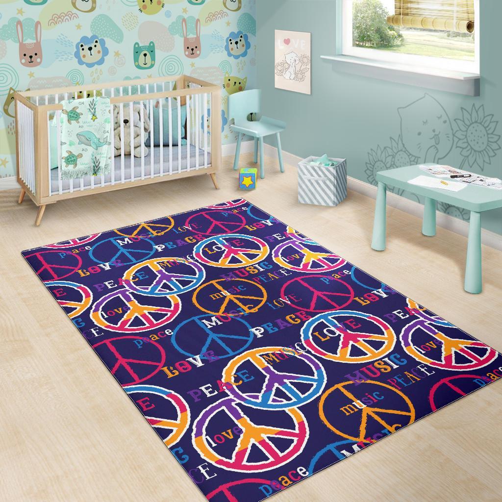 Hippie Music Van Peace Sign Pattern Print Floor Mat-grizzshop