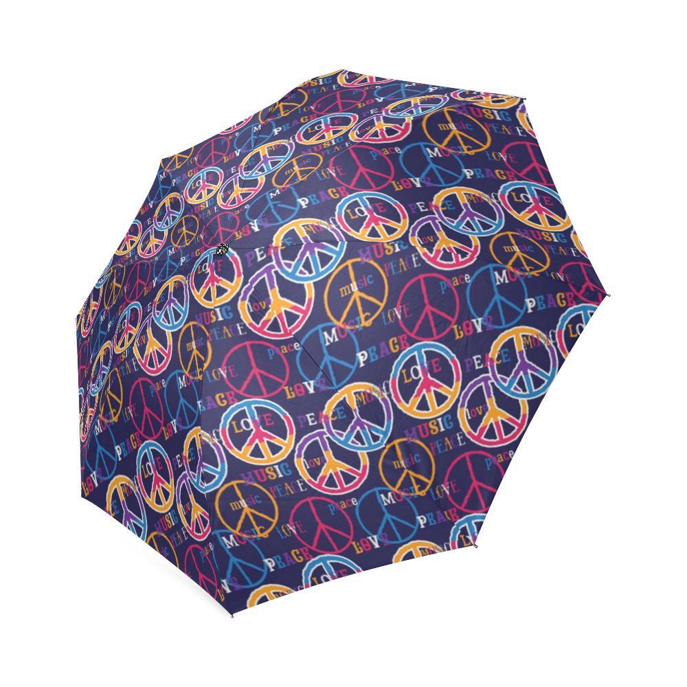 Hippie Music Van Peace Sign Pattern Print Foldable Umbrella-grizzshop