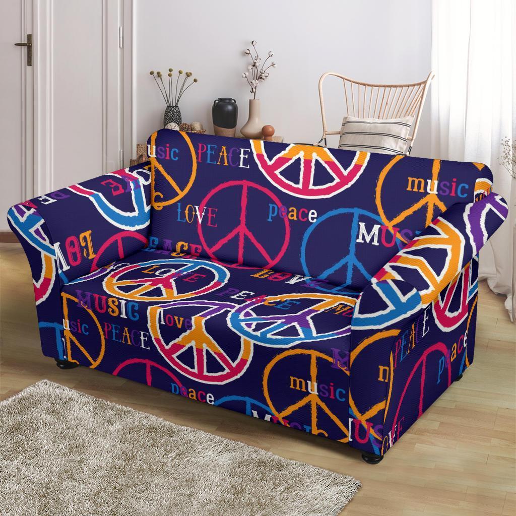 Hippie Music Van Peace Sign Pattern Print Loveseat Cover-grizzshop