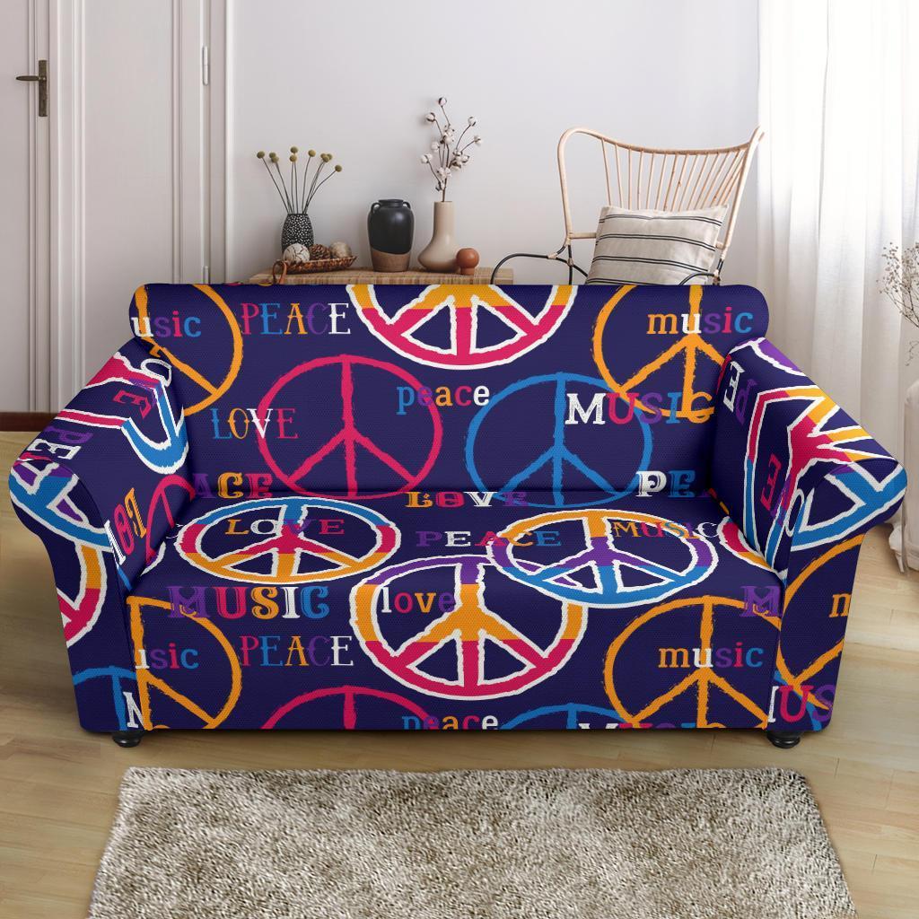 Hippie Music Van Peace Sign Pattern Print Loveseat Cover-grizzshop