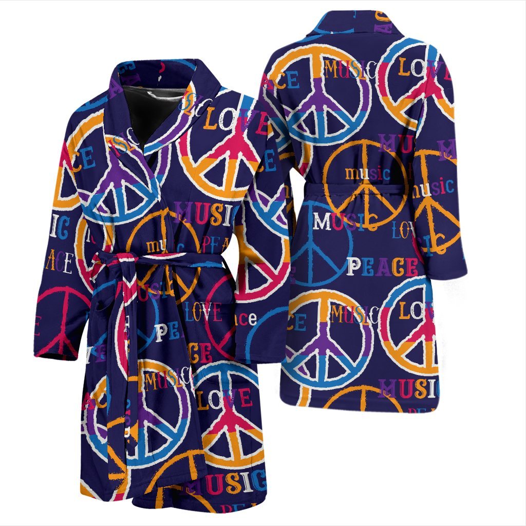 Hippie Music Van Peace Sign Pattern Print Men Long Robe-grizzshop