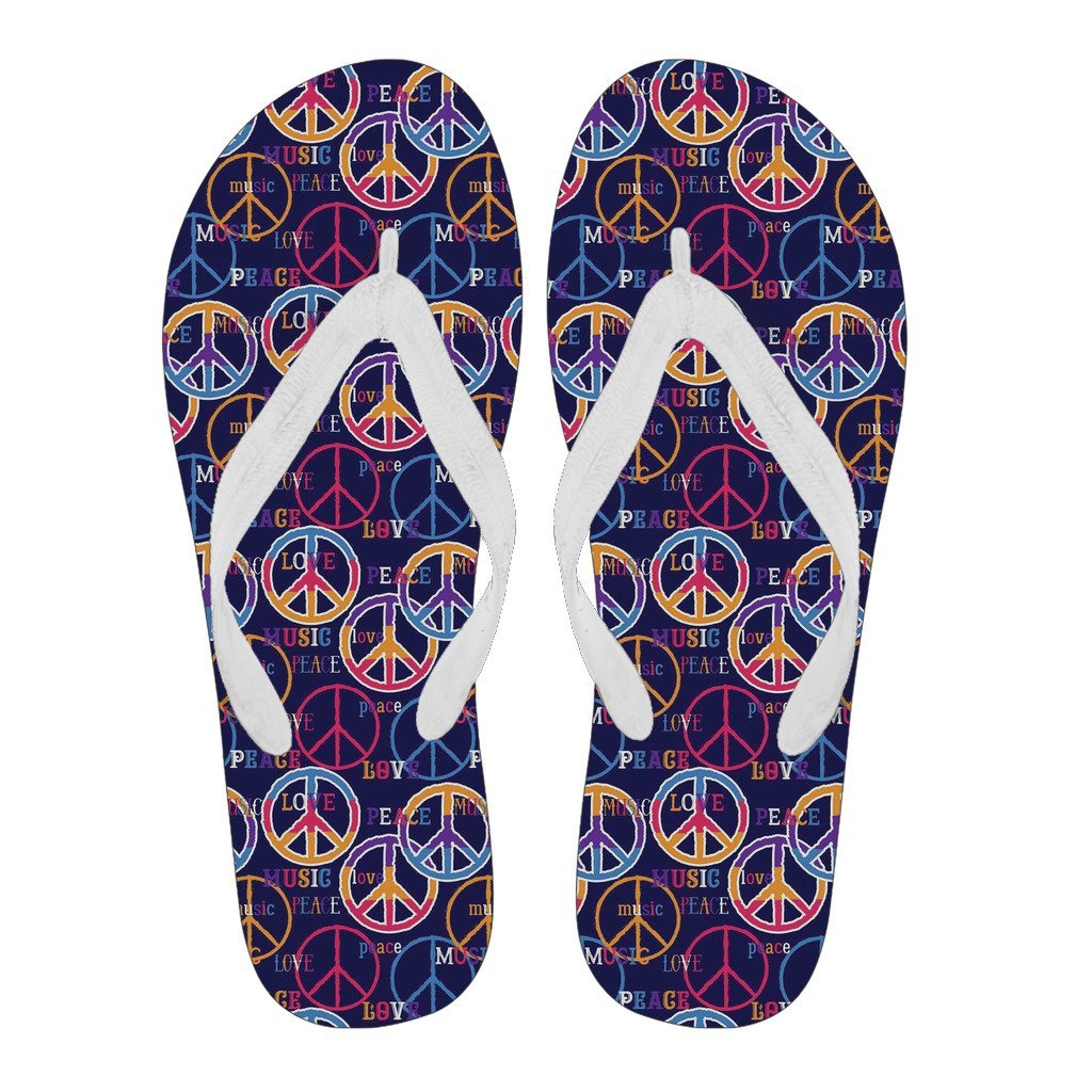 Hippie Music Van Peace Sign Pattern Print Men & Women Flip Flops-grizzshop