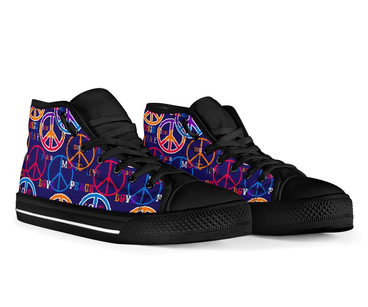 Hippie Music Van Peace Sign Pattern Print Men Women's High Top Shoes-grizzshop