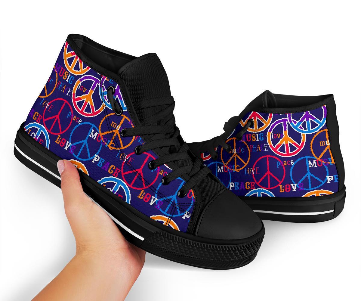 Hippie Music Van Peace Sign Pattern Print Men Women's High Top Shoes-grizzshop