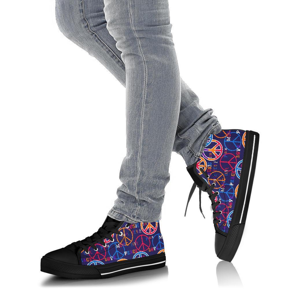 Hippie Music Van Peace Sign Pattern Print Men Women's High Top Shoes-grizzshop