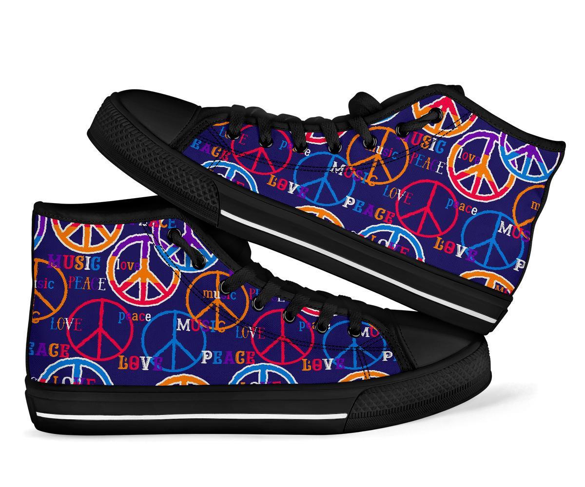 Hippie Music Van Peace Sign Pattern Print Men Women's High Top Shoes-grizzshop