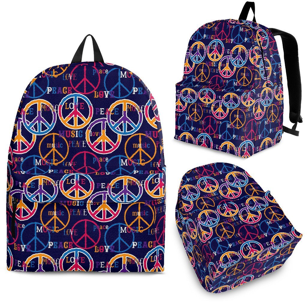 Hippie Music Van Peace Sign Pattern Print Premium Backpack-grizzshop