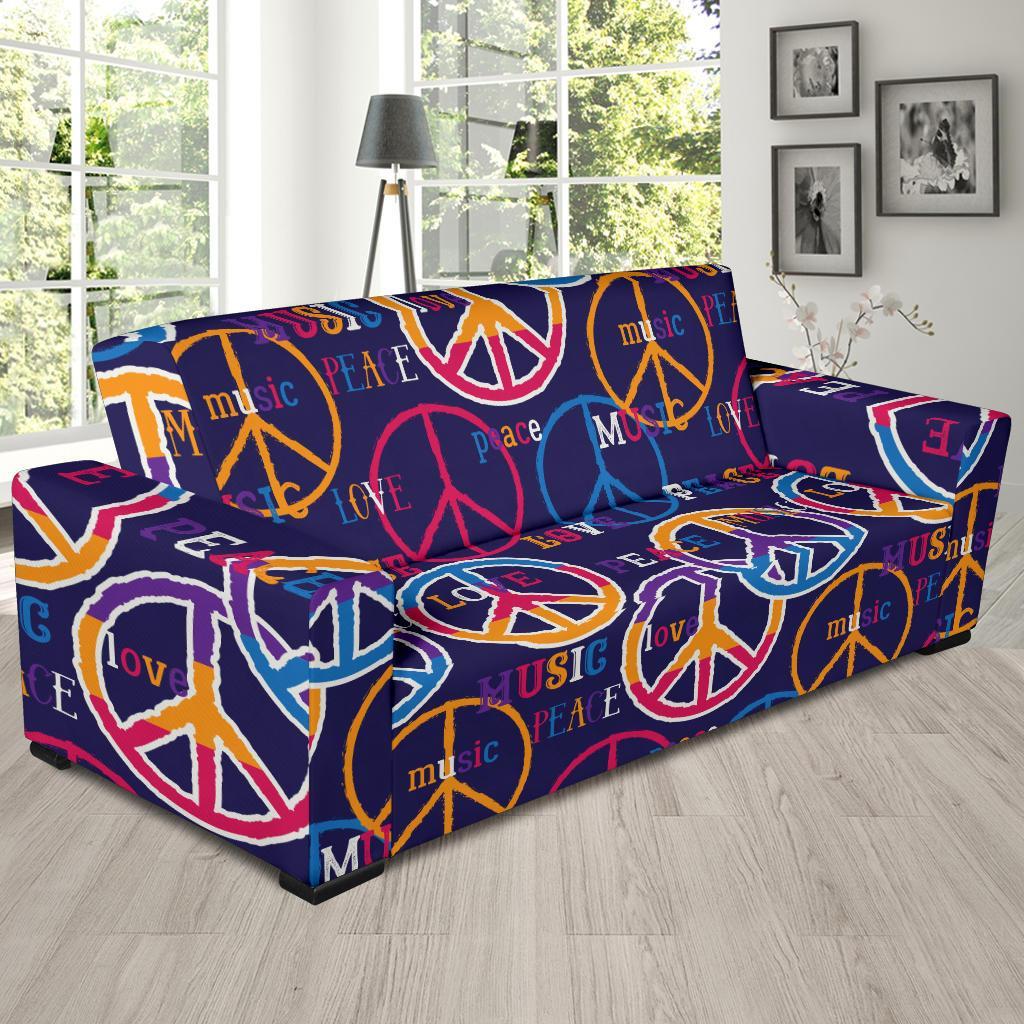 Hippie Music Van Peace Sign Pattern Print Sofa Covers-grizzshop