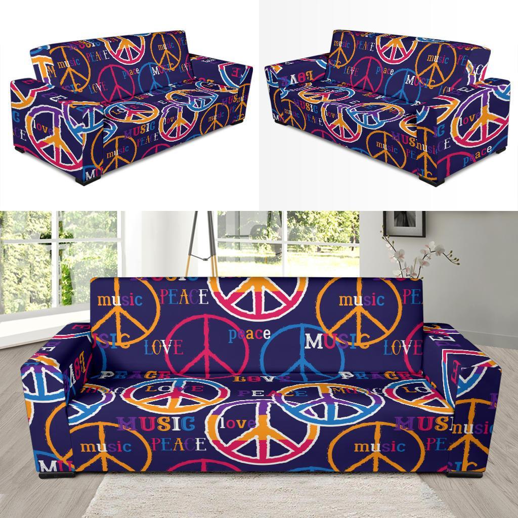 Hippie Music Van Peace Sign Pattern Print Sofa Covers-grizzshop