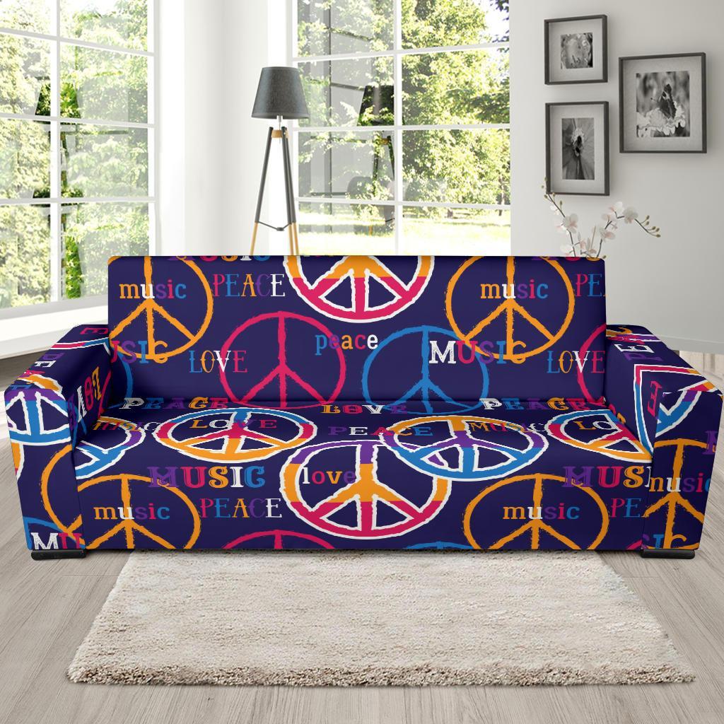 Hippie Music Van Peace Sign Pattern Print Sofa Covers-grizzshop