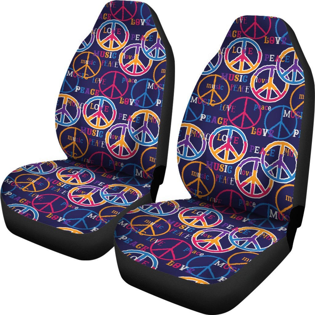 Hippie Music Van Peace Sign Pattern Print Universal Fit Car Seat Cover-grizzshop