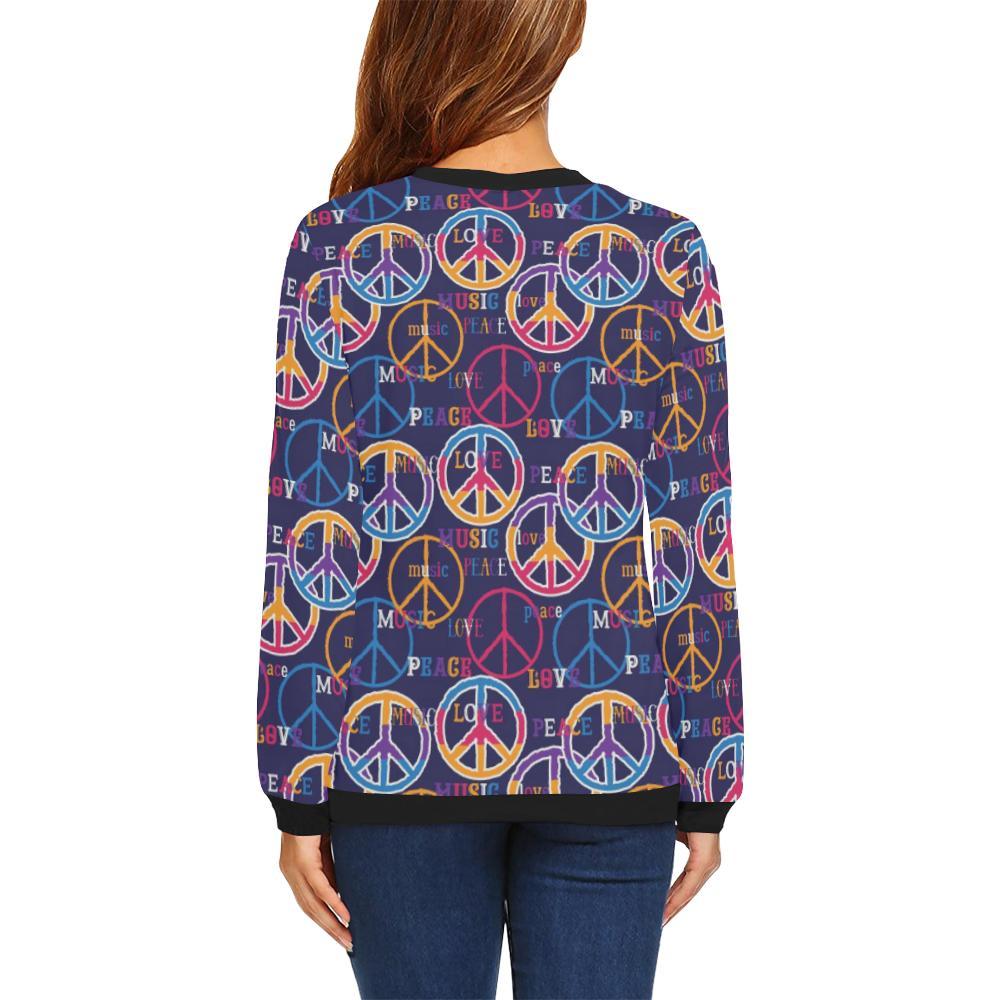 Hippie Music Van Peace Sign Pattern Print Women Crewneck Sweatshirt-grizzshop