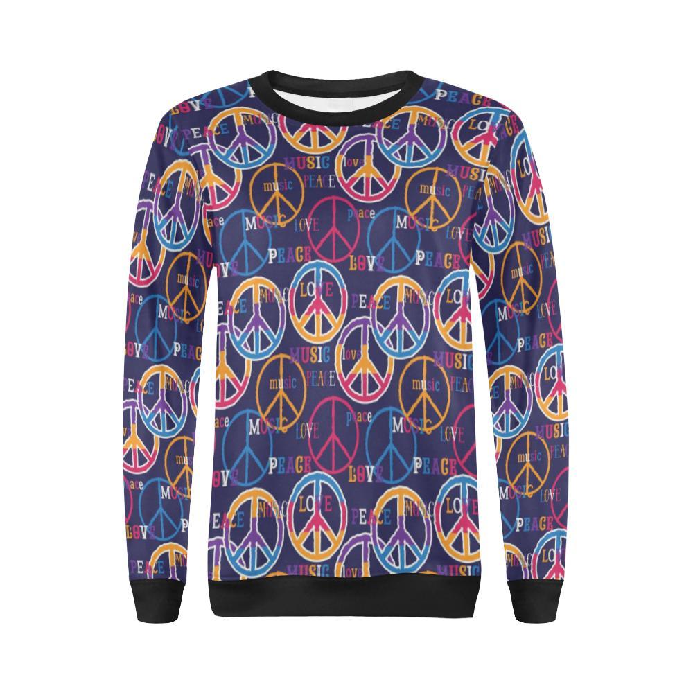 Hippie Music Van Peace Sign Pattern Print Women Crewneck Sweatshirt-grizzshop