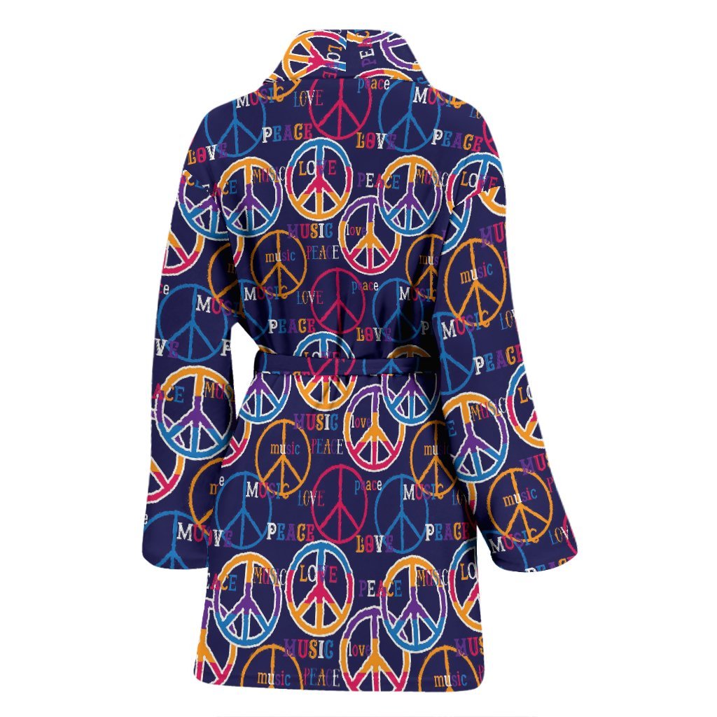 Hippie Music Van Peace Sign Pattern Print Women Long Robe-grizzshop
