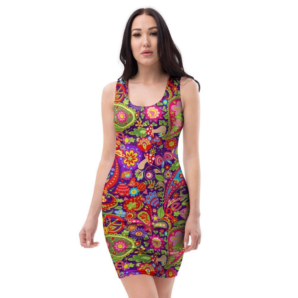 Hippie Paisley Bodycon Dress-grizzshop