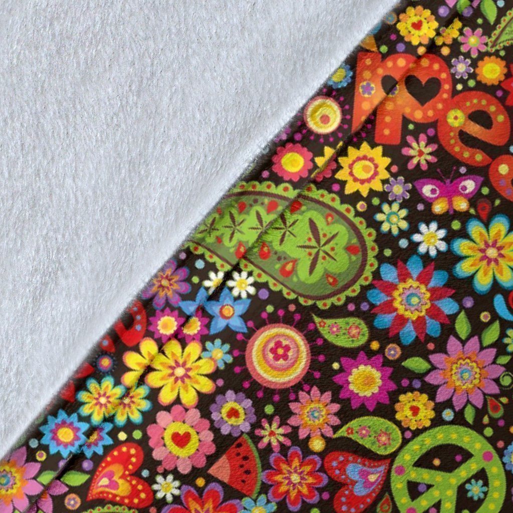 Hippie Paisley Floral Peace Sign Pattern Print Blanket-grizzshop