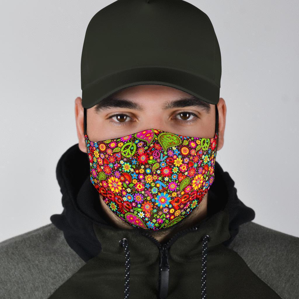 Hippie Paisley Floral Peace Sign Pattern Print Face Mask-grizzshop