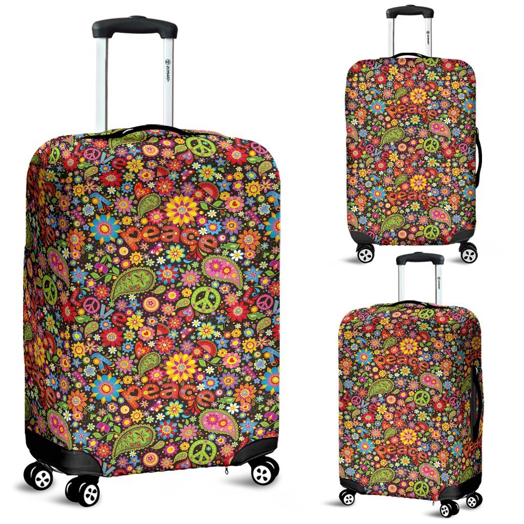 Hippie Paisley Floral Peace Sign Pattern Print Luggage Cover Protector-grizzshop