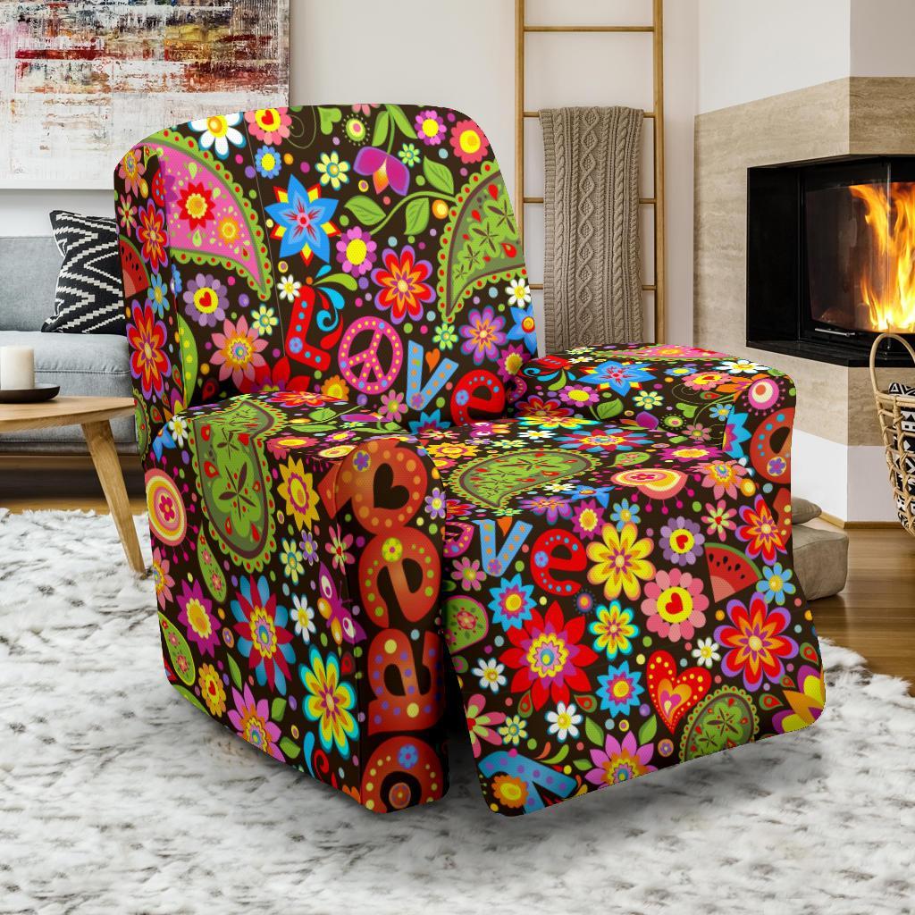 Hippie Paisley Floral Peace Sign Pattern Print Recliner Cover-grizzshop