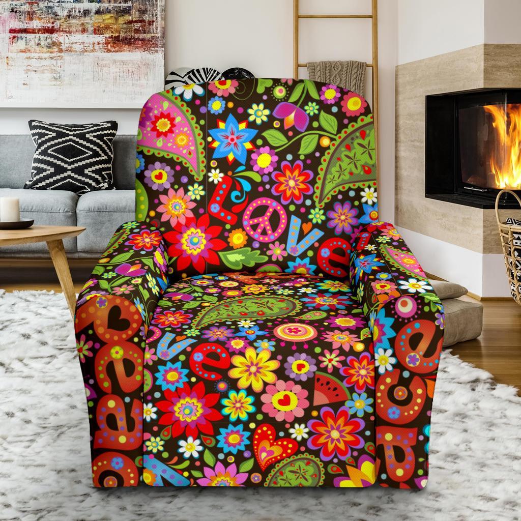 Hippie Paisley Floral Peace Sign Pattern Print Recliner Cover-grizzshop