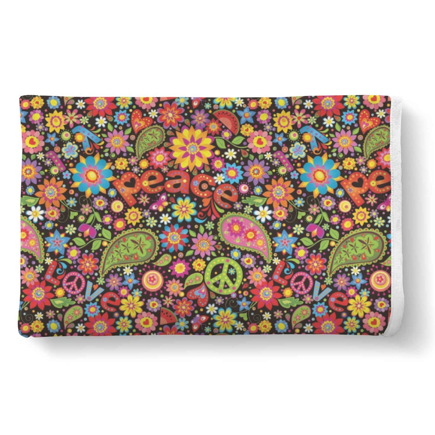 Hippie Paisley Floral Peace Sign Pattern Print Throw Blanket-grizzshop