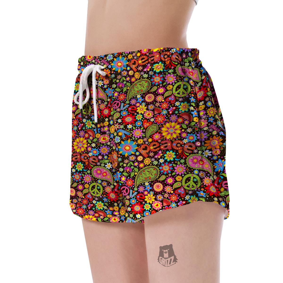 Hippie Paisley Floral Peace Sign Pattern Print Women's Shorts-grizzshop