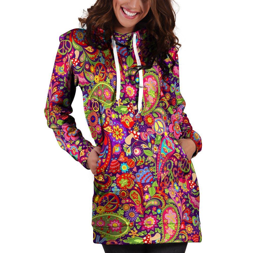 Hippie Paisley Hoodie Dress-grizzshop