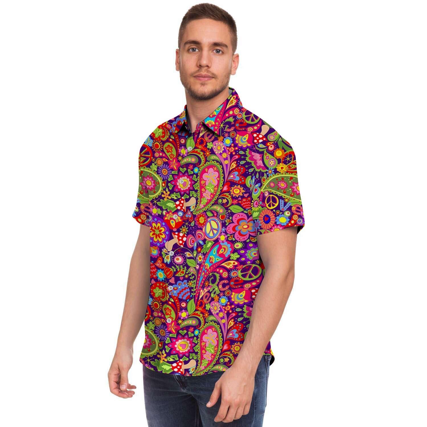 Hippie Paisley Men's Short Sleeve Shirt-grizzshop