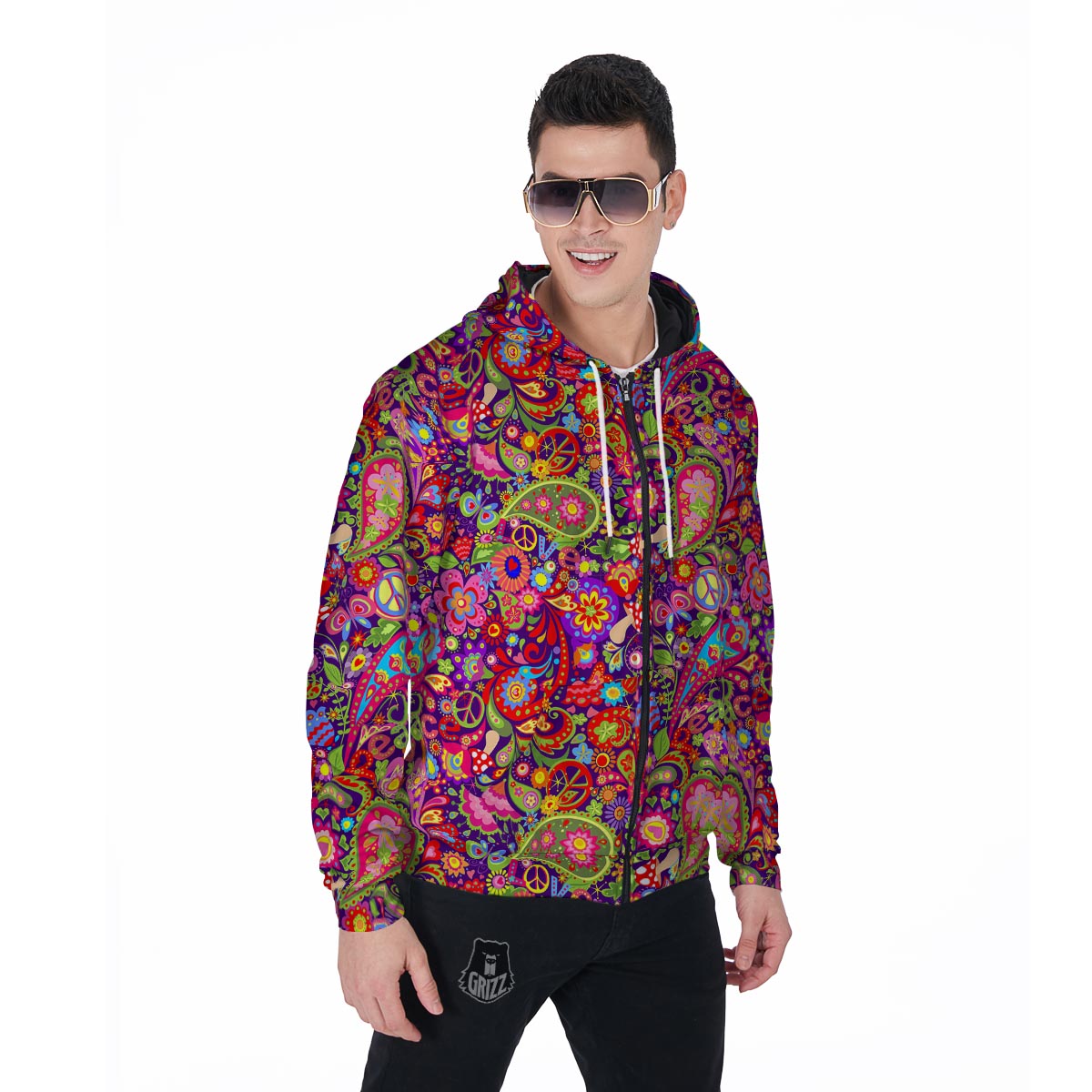 Hippie Paisley Men's Zip Up Hoodie-grizzshop