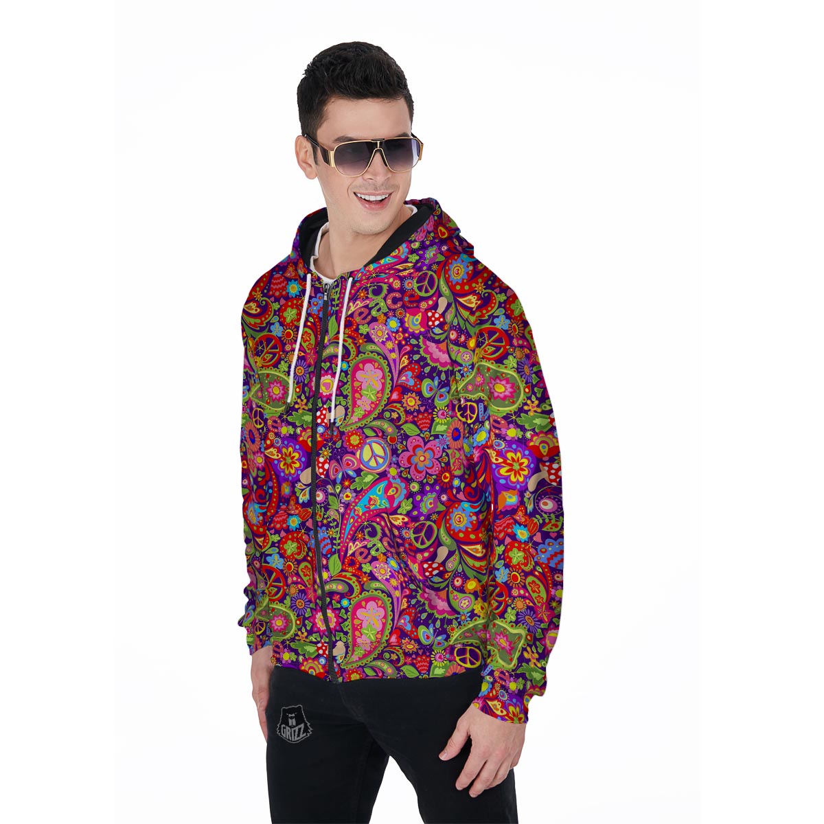 Hippie Paisley Men's Zip Up Hoodie-grizzshop