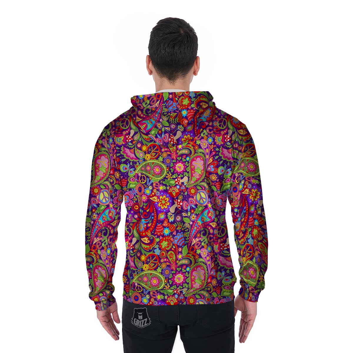Hippie Paisley Men's Zip Up Hoodie-grizzshop