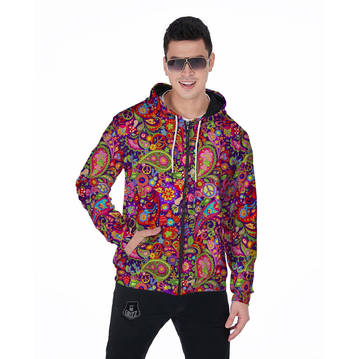 Hippie Paisley Men's Zip Up Hoodie-grizzshop
