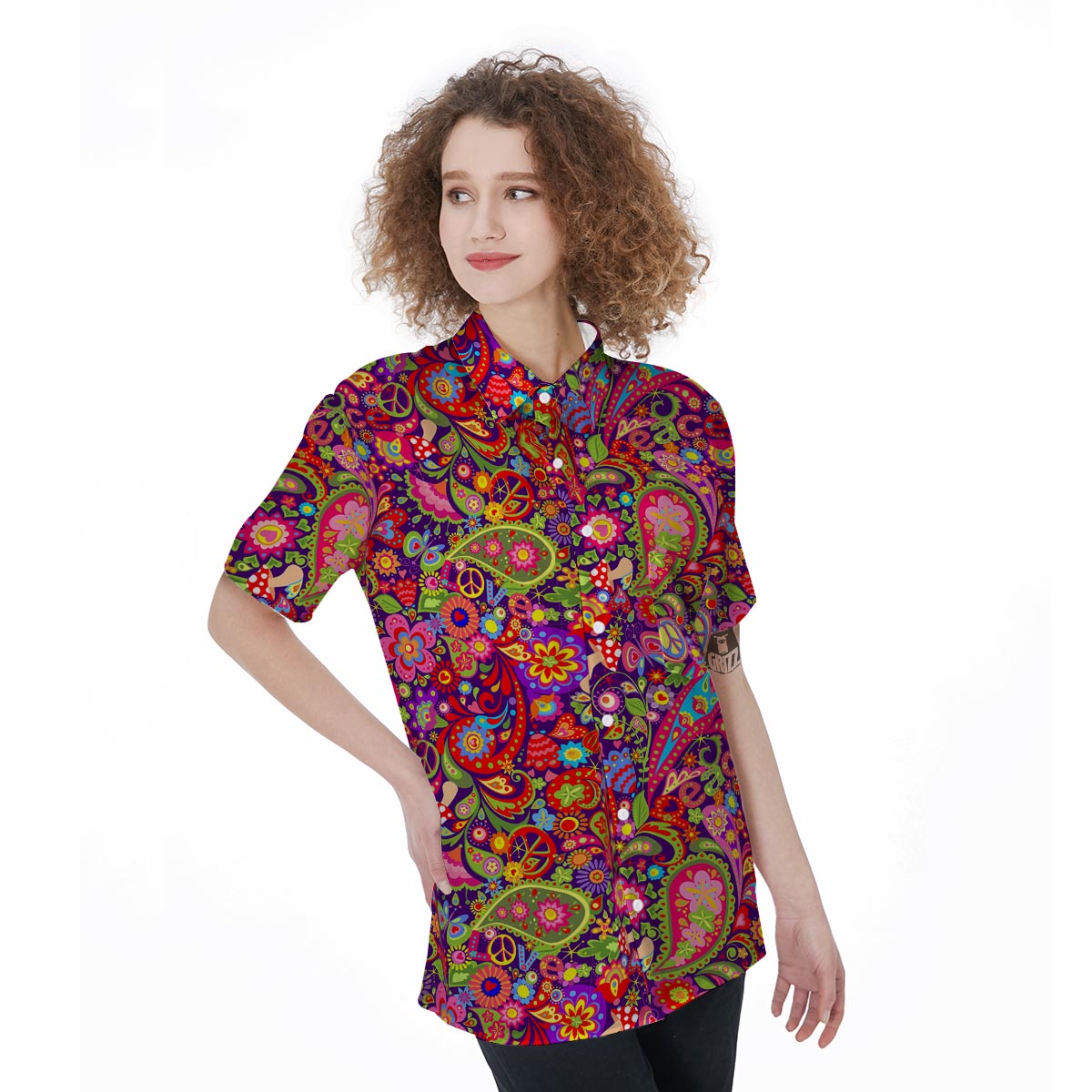 Hippie Paisley Women's Short Sleeve Shirts-grizzshop