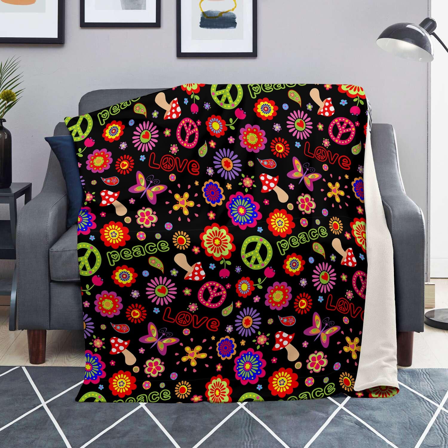 Hippie Peace Print Blanket-grizzshop