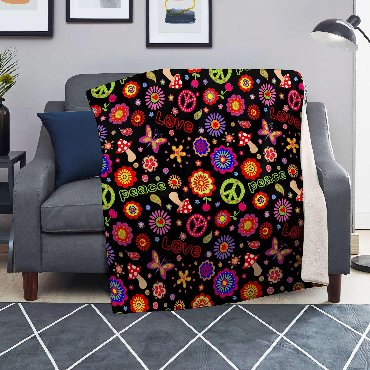 Hippie Peace Print Blanket-grizzshop