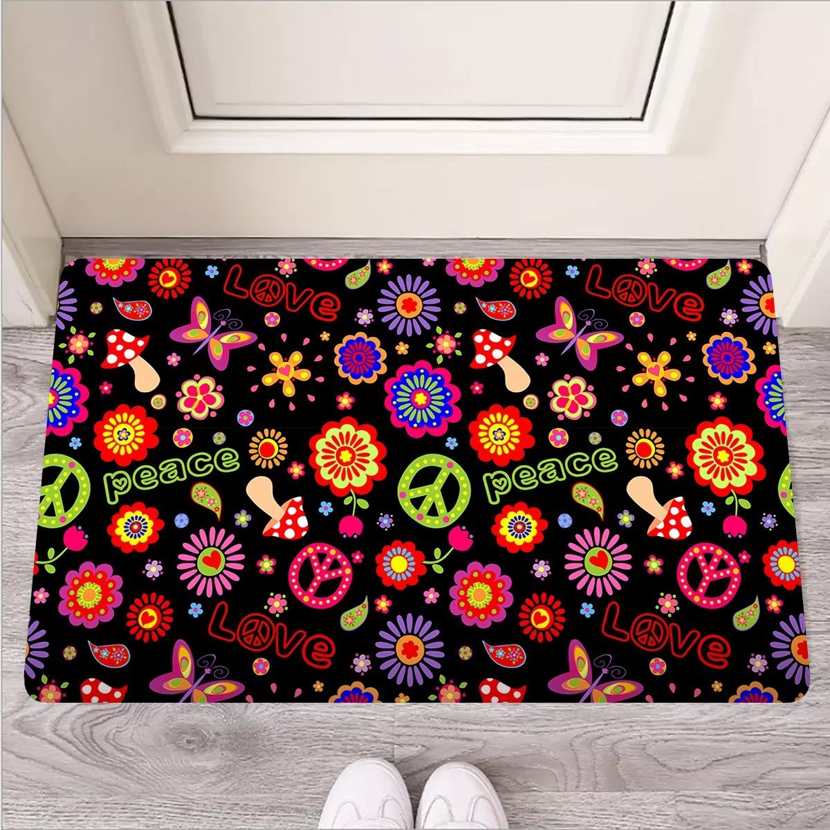 Hippie Peace Print Door Mat-grizzshop