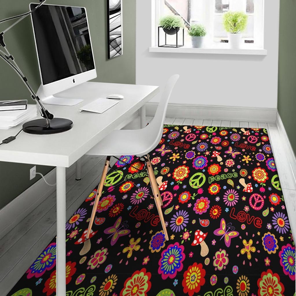 Hippie Peace Print Floor Mat-grizzshop