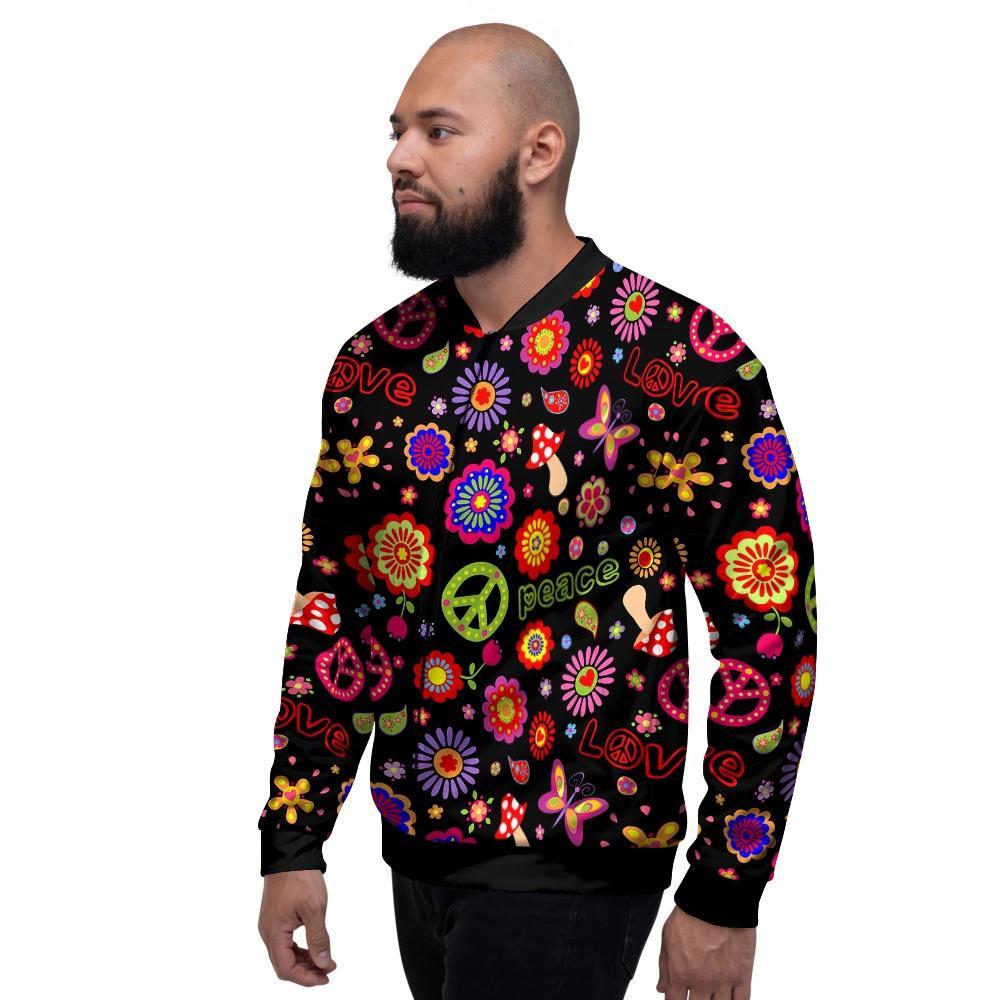 Hippie Peace Print Men's Bomber Jacket-grizzshop