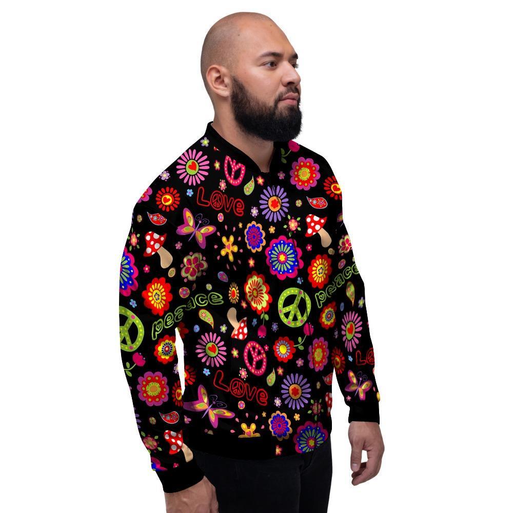 Hippie Peace Print Men's Bomber Jacket-grizzshop