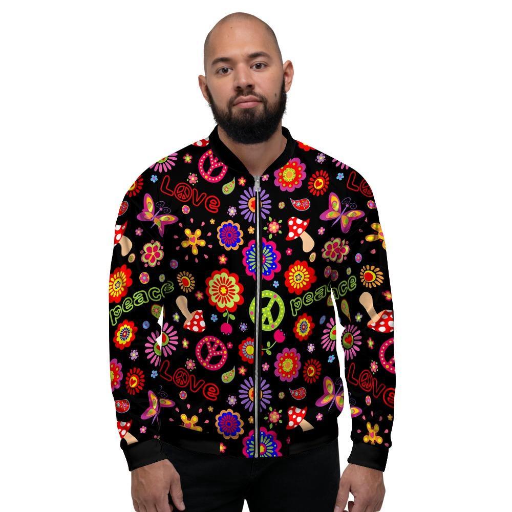 Hippie Peace Print Men's Bomber Jacket-grizzshop