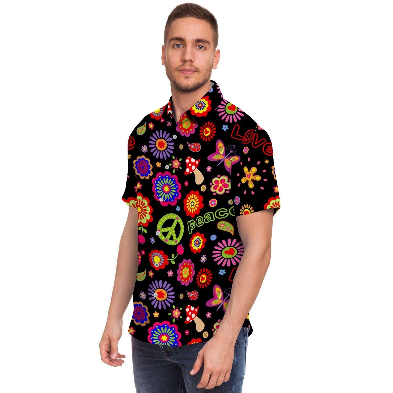 Hippie Peace Print Men's Short Sleeve Shirt-grizzshop
