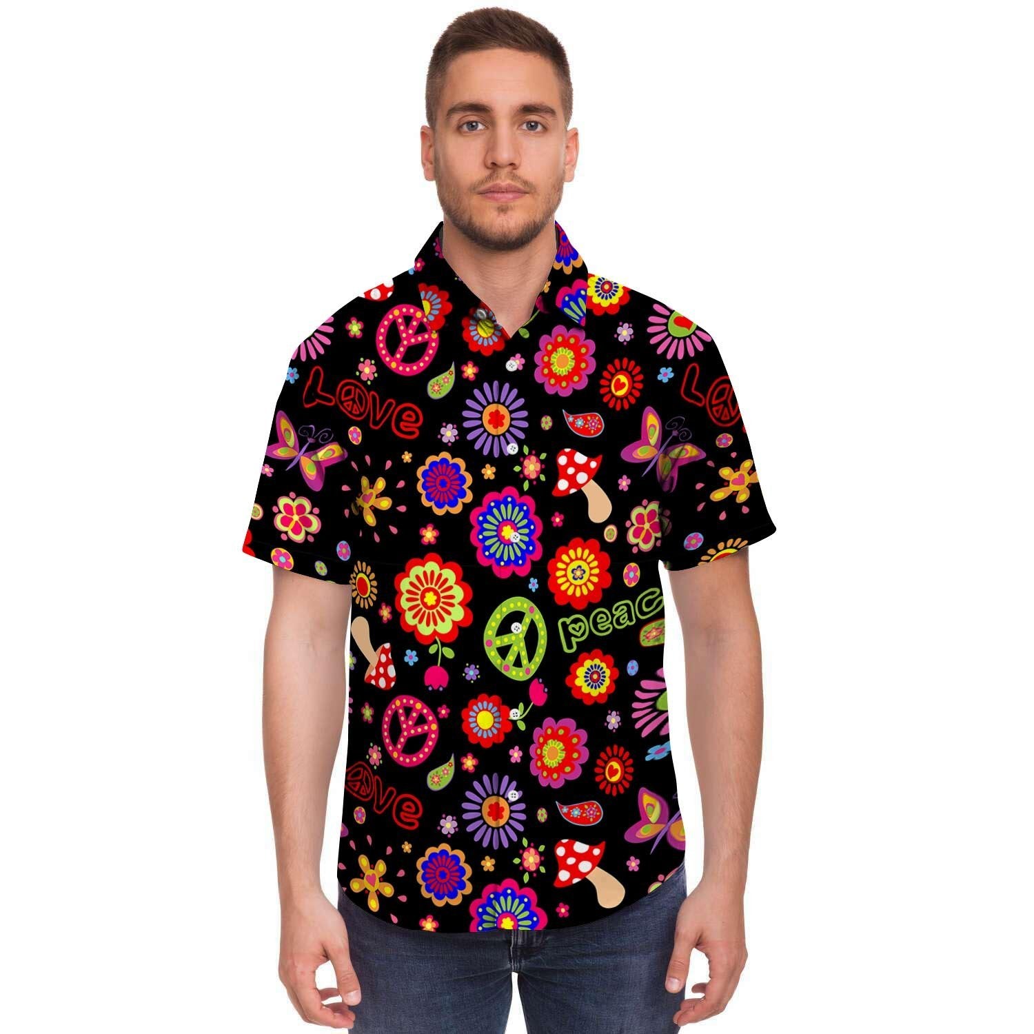 Hippie Peace Print Men's Short Sleeve Shirt-grizzshop