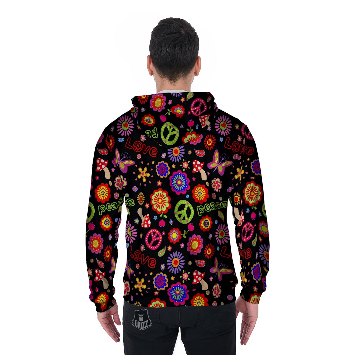 Hippie Peace Print Men's Zip Up Hoodie-grizzshop
