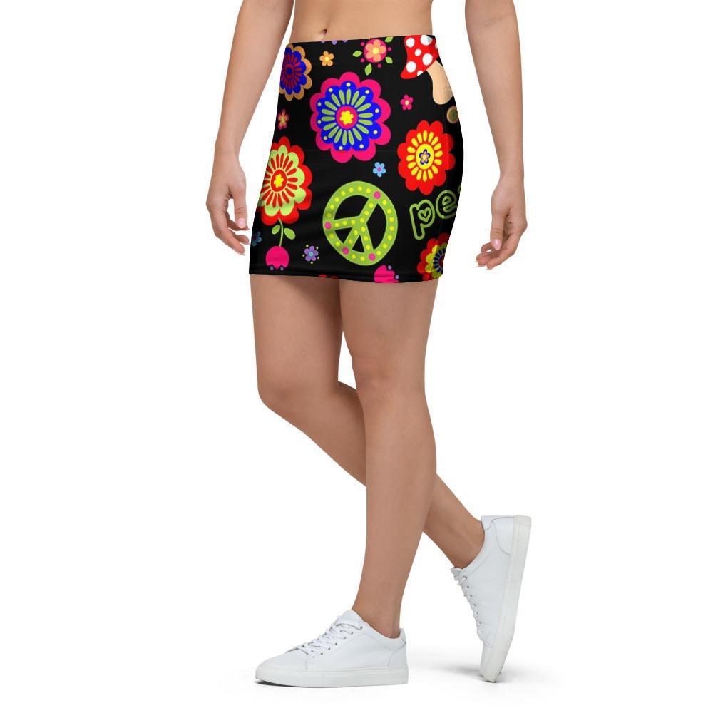 Hippie Peace Print Mini Skirt-grizzshop