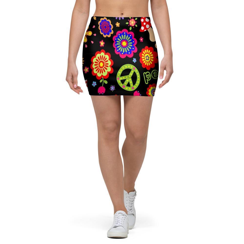 Hippie Peace Print Mini Skirt-grizzshop