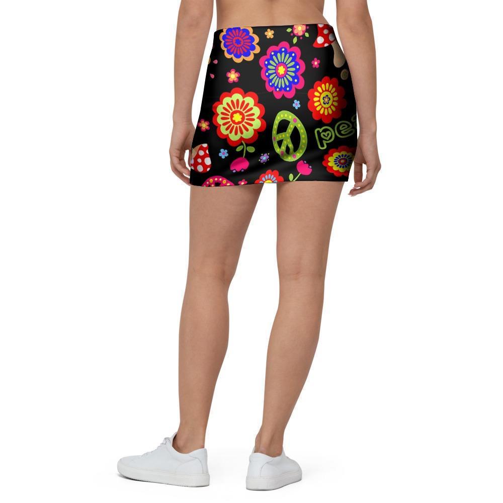 Hippie Peace Print Mini Skirt-grizzshop