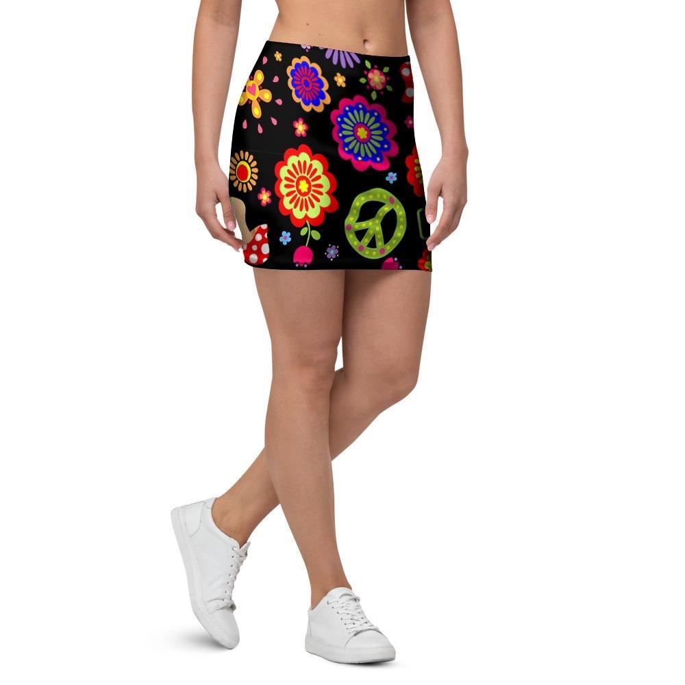 Hippie Peace Print Mini Skirt-grizzshop